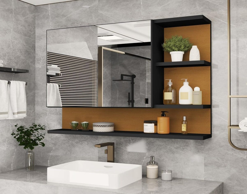 Armario Espelheira Para Banheiro 1 Porta Cleópatra (Preto/Flexcollor)