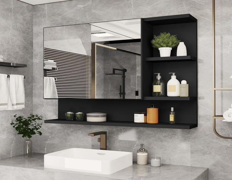 Armario Espelheira Para Banheiro 1 Porta Cleópatra (Preto/Flexcollor)
