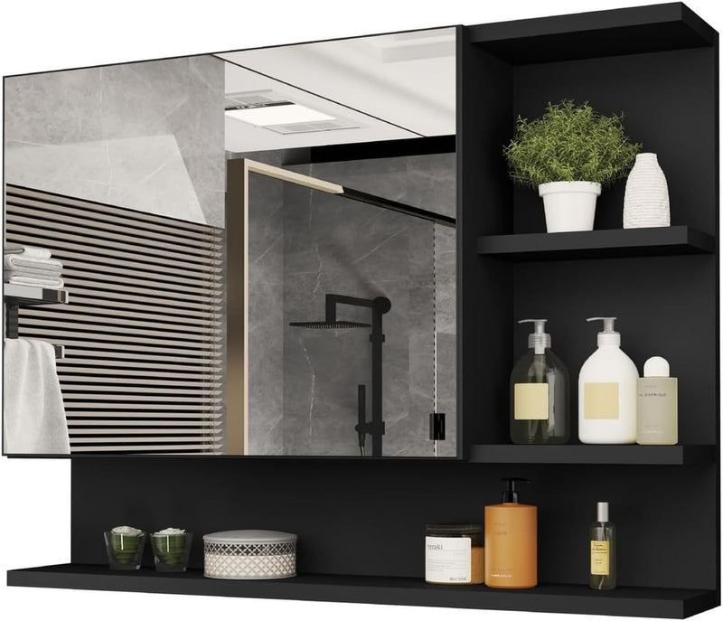Armario Espelheira Para Banheiro 1 Porta Cleópatra (Preto/Flexcollor)