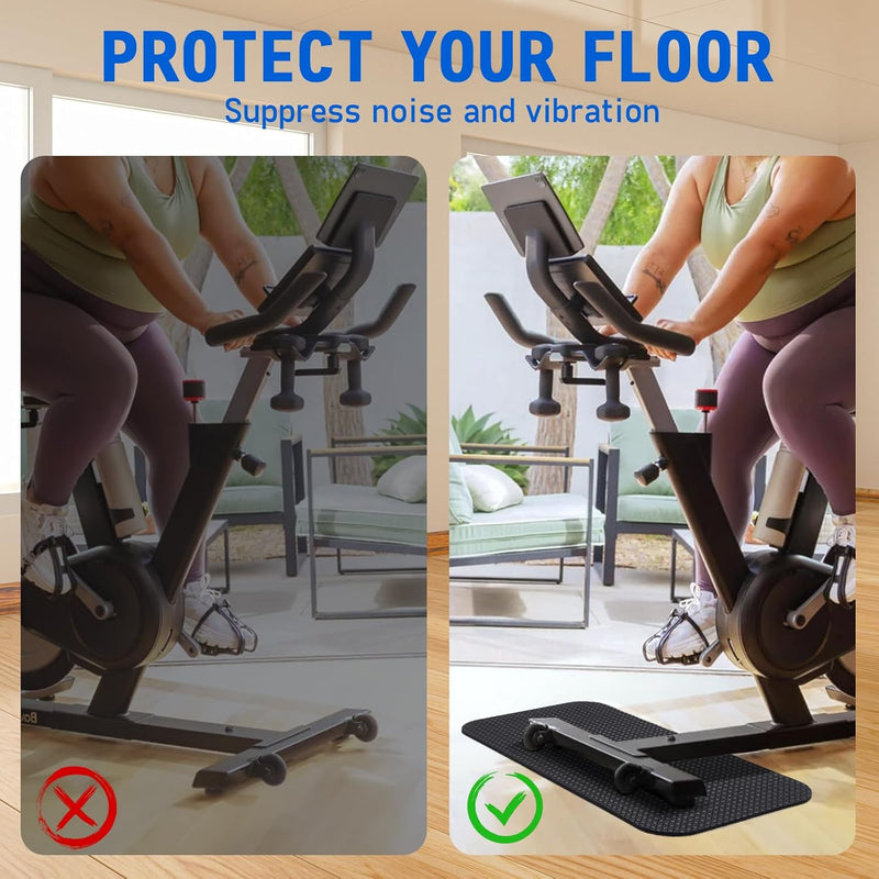 TOBWOLF 2 peças de tapete de bicicleta ergométrica compatível com bicicleta Peloton, tapete de esteira para piso de madeira ou tapete, antiderrapante, à prova de suor, equipamento de exercício para